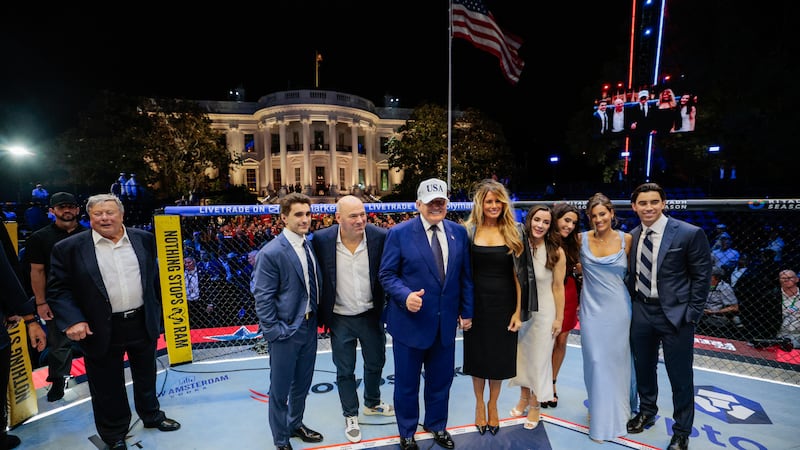 President Donald Trump, first lady Melania Trump, UFC President and CEO Dana White and other...