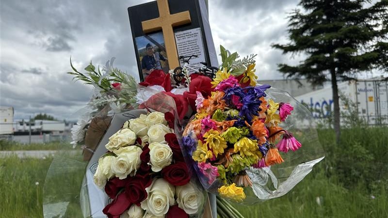 A memorial along C Street in Anchorage shows Radahámez Rodriguez Pérez in photos days after he...