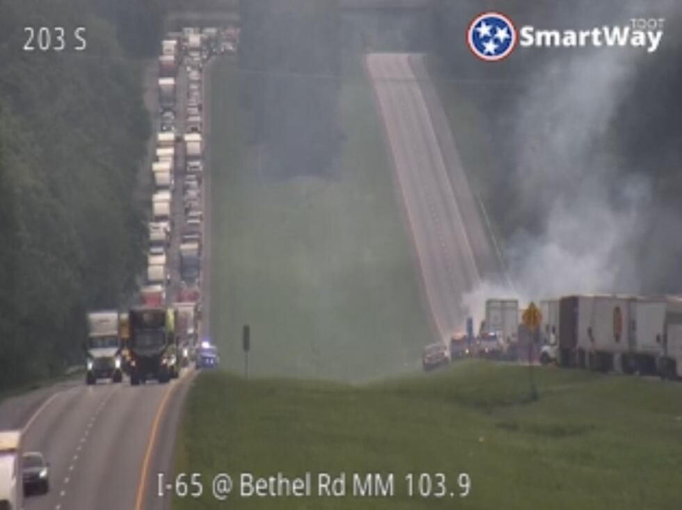 A vehicle fire shut down I-65 North in Robertson County.